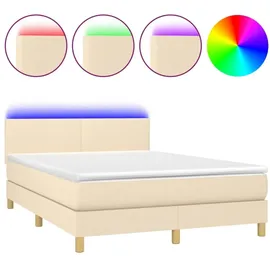 vidaXL Boxspringbett mit Matratze & LED Creme 140x200 cm Stoff