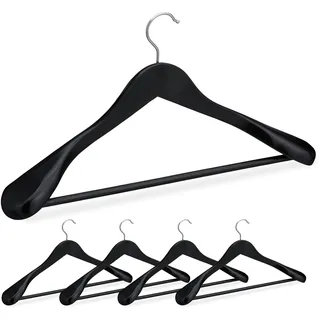 Relaxdays Kleiderbügel, 5er Set, breite Schulter, 360° drehbarer Haken, Hosenstange, Holzkleiderbügel, schwarz