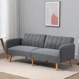 Homcom Schlafsofa Klappsofa 2-sitzer Bettsofa mit Schlaffunktion, leinenartiges Polyester, Gummiholz, Grau