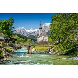 Fototapete PAPERMOON "Bavarian Alps", bunt (mehrfarbig), B:3,5m L:2,6m, Vlies, Tapeten