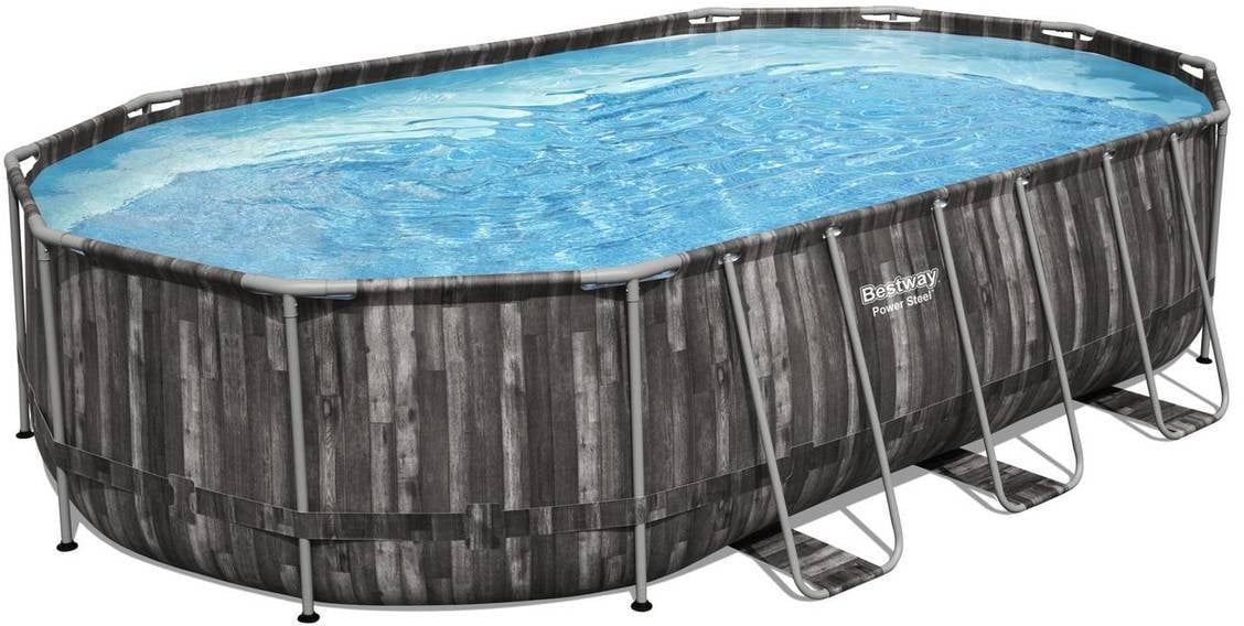 Power Steel Holz-Optik 6,10m x 3,66m x 1,22 m Oval Pool Set, dunkelgrau