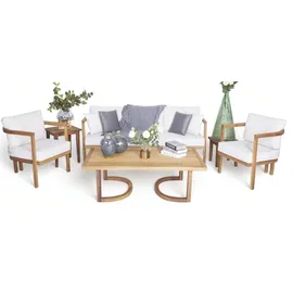 JV Möbel Gartenlounge-Set 4-tlg. Weiß