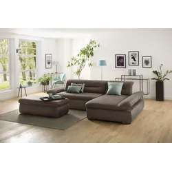 Ecksofa INOSIGN "Avesa L-Form", braun (dunkelbraun), B:300cm H:80cm T:172cm, 100% Polyester, Sofas, Wahlweise mit Armteilvertsellung und Bettfunktion, B/T/H: 300/172/80cm