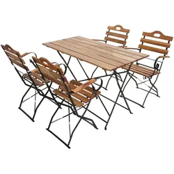 Mendler Biergarten-Set HWC-J40, Bistroset Klapptisch Klappstuhl, Gastronomie-Qualität Akazie MVG-zertifiziert ~ naturfarben