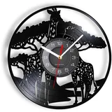 Smotly Wanduhr aus Vinyl mit LED-Nachtlichtfunktion, afrikanische Giraffe Wanduhr, ein Wanduhr Geschenk für Wohnkultur(Schwarz)