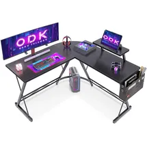 ODK Gaming Tisch, Gaming Schreibtisch Eckschreibtisch für Gamer, Schreibtisch L Form mit Monitorständer für Büro (Schwarz, 127 x 127 cm)