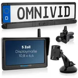 omnivid omniVID® Solar6 Premium Solar 5 Zoll Rückfahrkamera-System mit Parksensoren, Kabellos mit 5 Zoll Monitor u. solarbetriebender Kamera zum Nachrüsten mit PDC, Montage ohne Bohren, IP67 wasserdicht