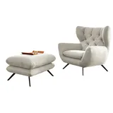 KAWOLA Sessel CHARME Hochlehnsessel Cord cremeweiß mit Hockerbank