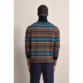 Bugatti Rollkragenpullover BUGATTI, Herren, Gr. XXL, braun, 100% Baumwolle, gemustert, regular fit, ohne Ausschnitt, Rippbündchen, Pullover Rollkragenpullover, mit Multicolor-Muster