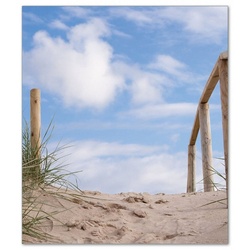 Wallario Herd-Abdeckplatte Auf der Holztreppe zum Strand, ESG-Sicherheitsglas, (Glasplatte, 1 tlg., inkl. 5mm Noppen), verschiedene Größen braun 52 cm x 60 cm