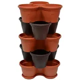 ENGELLAND 5X Blumentopf Säulentopf Pflanzturm Hochbeet mit Untersetzer stapelbar Kunststoff Farbmix Braun Terrakotta