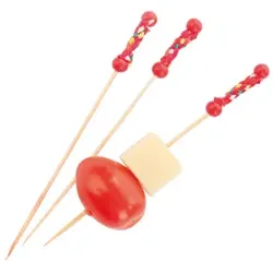 NATURESTAR Kordel Fingerfood Spieße, 12 cm, Deko-Häppchenspieße mit Kordel, 1 Packung = 100 Stück, rot