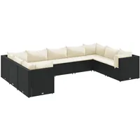 vidaXL 9-tlg Garten-Lounge-Set mit Kissen Schwarz Poly Rattan Modell 36