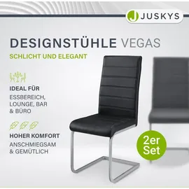 Juskys Freischwinger Stuhl Vegas 2er Set mit Kunstleder Schwarz