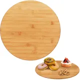 Relaxdays Drehteller, 360° drehbare Servierplatte, Ø 40 cm, rundes Drehtablett Bambus, zum Servieren, für Gewürze, natur