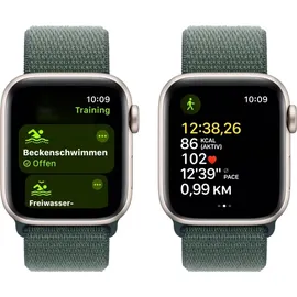 Apple Watch SE 2024 GPS 40 mm Aluminiumgehäuse Polarstern, Sport Loop Seegrün