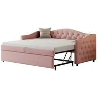 HAUSS SPLOE Polsterbett Ausziehbares Schlafsofa, 90x200 cm, mit USB-Anschluss, Leinen, Rosa (Polsterbett Schlafsofa,mit USB-Anschluss, verstellbare Länge, 90x200 cm), ohne Matratze rosa