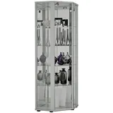 K-Möbel Eckvitrine in Alu / Silber (176x56,5x56,5 cm) mit 4 Glasböden, Schloss, Spiegel & LED - Modellauto Vitrine Silber - Vitrinenschrank Silber