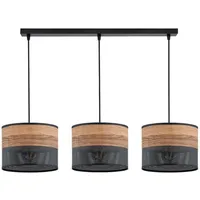 KAR LIGHTING Pendelleuchte 3-flammig aus schwarzem Metall mit Holzoptik-Details (PVC), höhenverstellbar | E27 Fassung | LED geeignet | Hängelampe für Wohn-, Esszimmer, Küche, Büro