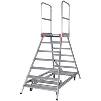 Euroline Premium 516 Mobile Podesttreppe beidseitig begehbar mit Zentralfeststellung fahrbar 7 Stufen