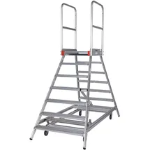 Euroline Premium 516 Mobile Podesttreppe beidseitig begehbar mit Zentralfeststellung fahrbar 7 Stufen