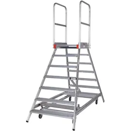 Euroline Premium 516 Mobile Podesttreppe beidseitig begehbar mit Zentralfeststellung fahrbar 7 Stufen