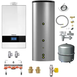 Buderus Gas-Brennwert Paket Kombigerät Logamax plus GB182i.2-25 W H 25 kW in weiß inkl. 200 l Speicher EBS-PU200