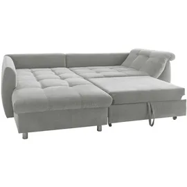 luma-home Ecksofa mit Schlaffunktion und Bettkasten 250x190 cm, Wellenfedern, Ottomane links, Mikrofaser Grau, / 17002