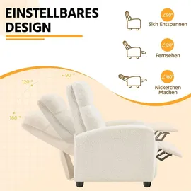Yaheetech Ohrensessel mit Hocker Bouclé 59 x 85 x 65 cm Elfenbein