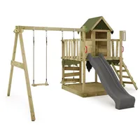 FATMOOSE Spielturm Klettergerüst JazzyJungle mit Schaukel & Rutsche, Spielhaus