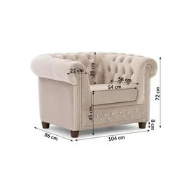 S-Style Chesterfield Sessel Cleo Blink Samt 104 x 72 x 0 cm Beige