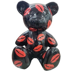Casa Padrino Luxus Designer Dekofigur Teddybär Schwarz / Rot 33 x H. 37 cm - Wohnzimmer Deko Figur - Luxus Deko Figur - Designer Deko Figur - Luxus Accessoires