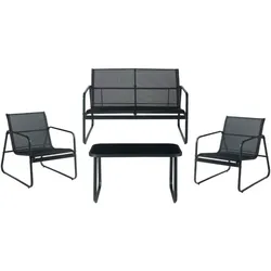 Gartenmöbelset | 4-Teilig | Schwarz | Lounge | Sitzgruppe | Garnitur | Bank