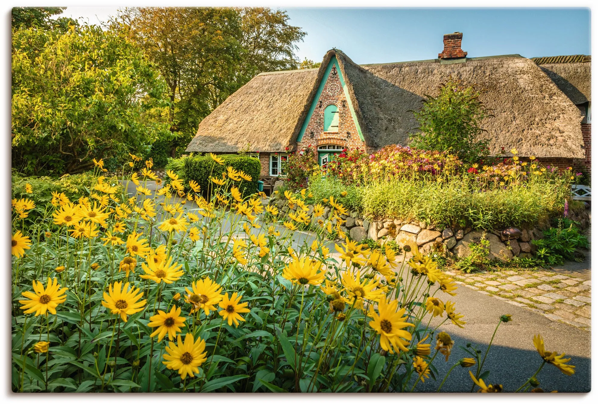 Artland Leinwandbild »Historischer Hof mit Bauerngarten Keitum«, Gartenbilder, (1 St.), auf Keilrahmen gespannt Artland gelb