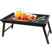 Betttablett Serviertablett Tabletttisch mit klappbaren Beinen - Sofatisch Frühstückstablett fürs Bett 60x30x23cm, Bambus (Schwarz)