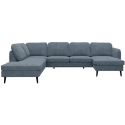 Wohnlandschaft INOSIGN "Ikano", blau, B:295cm H:80cm T:205cm, 92% Polyester, 8% Nylon, Sofas, Massivholz Konstruktion, Wellenunterfederung im Sitz