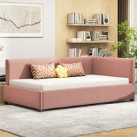 Flieks Polsterbett 90x200cm mit Rückenlehne, Schlafsofa Sofabett mit Lattenrost, Tagesbett Daybett Funktionsbett Jugendbett Kinderbett, Samt, Rosa - Rosa