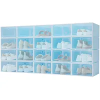 HaroldDol 20 Stücke Schuhboxen Stapelbar Platzsparend 33X23X14cm, Stapelbar Aufbewahrungsbox Plastik Schuhschachteln für Sportschuhe Stiefel Aufbewahrung (blau)