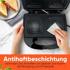 Bomann Sandwichmaker | für viereckige Sandwichplatten | Sandwichtoaster mit Antihaftbeschichtung | Toaster Sandwichtoaster mit Backampel | Sandwich Maker bis zu 820 W schwarz