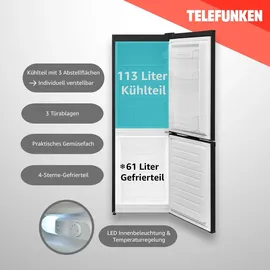 Telefunken KTFK174EDI Kühl-Gefrierkombination Kühlschrank groß mit Gefrierfach 174 Liter Nutzinhalt freistehend