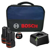 Bosch Starter-Set 12 V / 2x 3,0 Ah Akku + Ladegerät GAL 12V-20 im Softbag