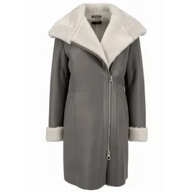 Hollert Lammfellmantel - Kate Damen Wintermantel Ledermantel Größe XL, Farbe Grau/Weiß - XL