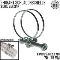 70 - 75 mm 2-Draht Schlauch Schelle W1 Stahl verzinkt Schraube M6 x 50 Draht 2,2...