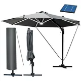 Brast Sonnenschirm Alu Ampelschirm Ø360cm inkl. Windsicherung & Schützhülle, wahlweise mit LEDs,drehbar schwenkbar & höhenverstellbar grau
