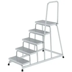 PROREGAL Arbeitspodest starr mit Handlauf | 5 Stufen | Aluminium-Lochblech | Rutschfeste Kunststoffschuhe