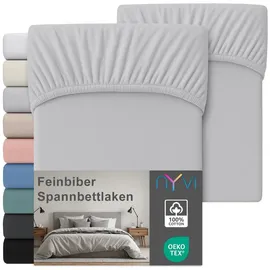 nyvi Spannbettlaken Baumwolle-Feinbiber 90 x 200 cm silber 2 St.
