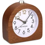 Navaris Retro Tischuhr aus Holz - Holz Wecker analog ohne Ticken - Analoger Wecker ohne Ticken mit Snooze - Standuhr klein analog - Table Clock - Reisewecker - Naturholz