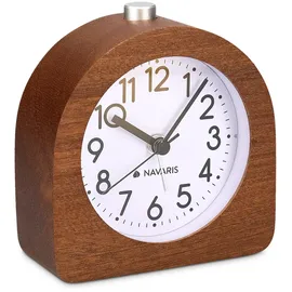 Navaris Retro Tischuhr aus Holz - Holz Wecker analog ohne Ticken - Analoger Wecker ohne Ticken mit Snooze - Standuhr klein analog - Table Clock - Reisewecker - Naturholz