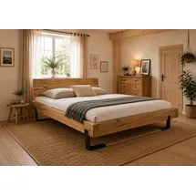 Home Affaire Massivholzbett HOME AFFAIRE "Ultima Balkenbett Doppelbett, Füße Metallkufe mit Holzelement", braun (eiche), B:178cm H:88cm L:228cm, Betten, Massivholzbett, FSC-zertifizierte Wildeiche oder Fichte, viele Breiten zur Auswahl