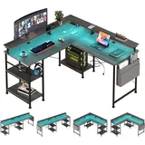 AIORBER L-förmiger Schreibtisch, 140x140x85 cm, umkehrbarer Eck-Computertisch mit Steckdose und LED-Leiste, Gaming-Computertisch mit Monitorständ... - Dunkelgrau